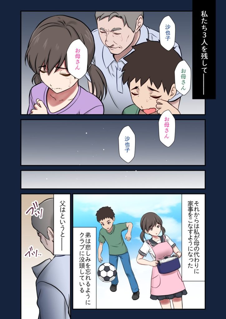 【エロ漫画近親相姦】亡くなった母親の代りに父親に抱かれまくる女の子の運命が…