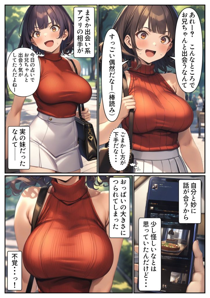 【エロ漫画近親相姦】デカ乳妹と欲望だだ漏れセックス！出会系で仲良くなったのは実の妹って…