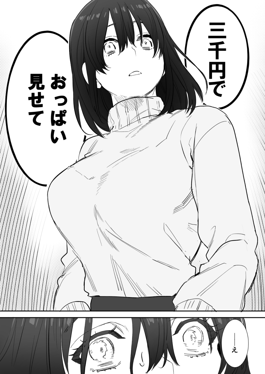 【エロ漫画おっぱい】元同級生の男にお願いされておっぱいを見せることになったら…