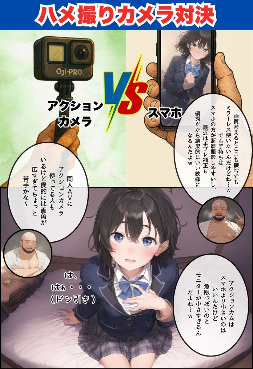 【エロマンガ】先日初体験したおじさんと同人AV撮影に挑戦！小ぶりなお胸とビンビン美乳首を変態おじさんがこねくり回すと…