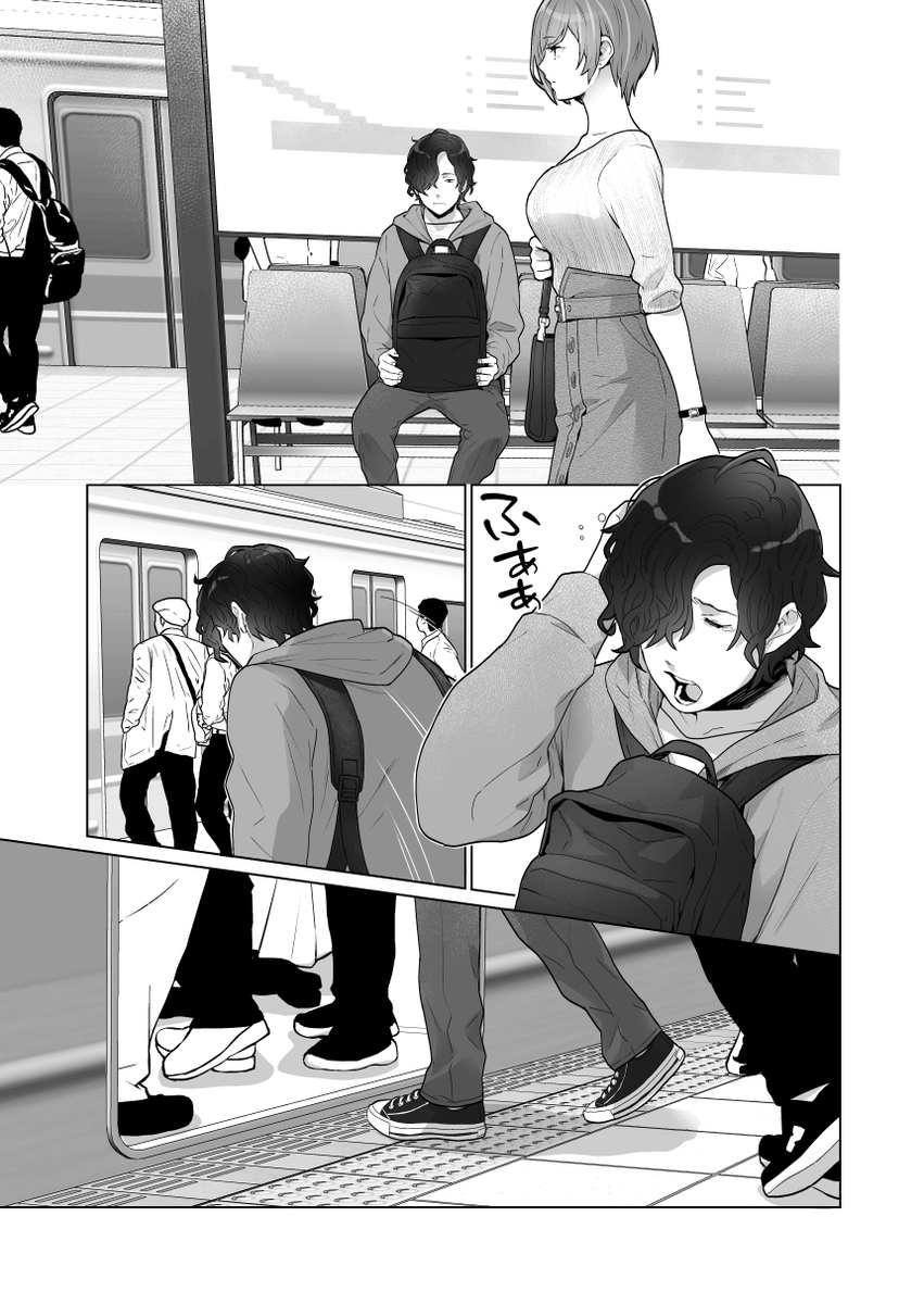 【エロ漫画】痴漢から守ってくれた人が冤罪に！？ハプニングをきっかけにエッチな関係に！！
