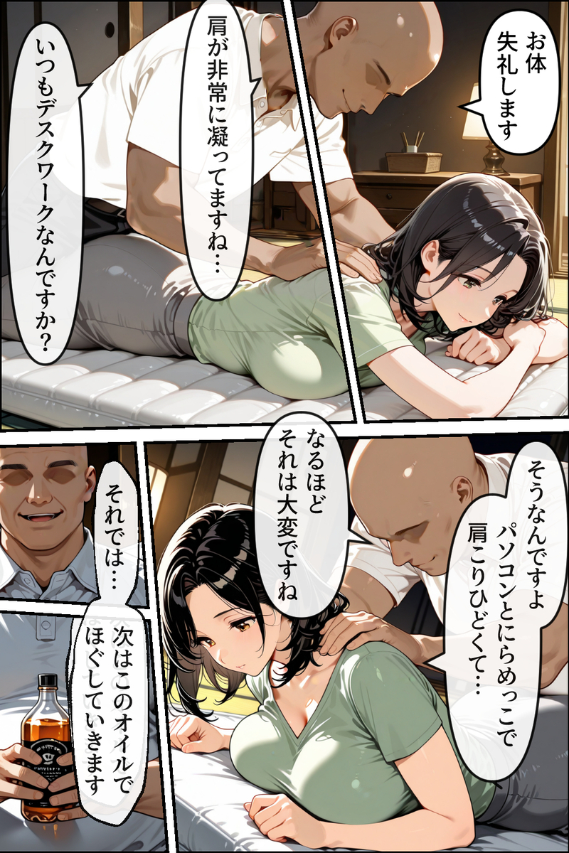 【エロ漫画】マッサージ師のテクで快楽に落ちる人妻と妻を寝取らせて興奮する夫…各々のエロスが交わる濃厚な一夜に勃起不可避！