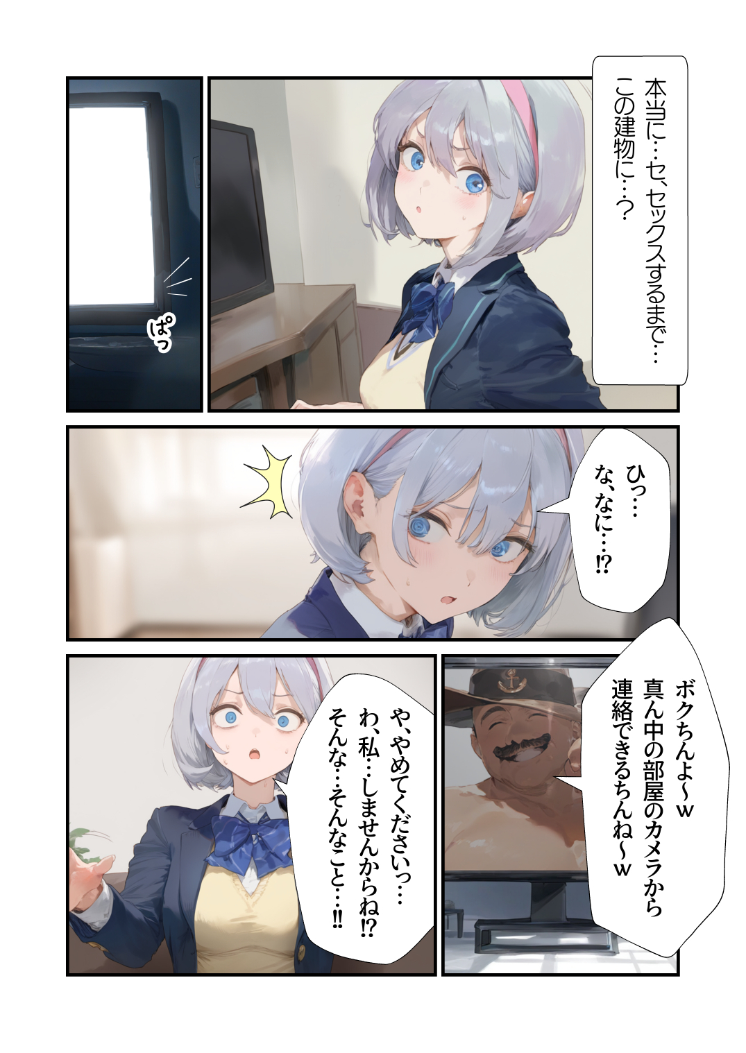 【エロ漫画】カメラの前で公開処女喪失！？エッチしないと出られない部屋に入ってしまった美少女の運命が…