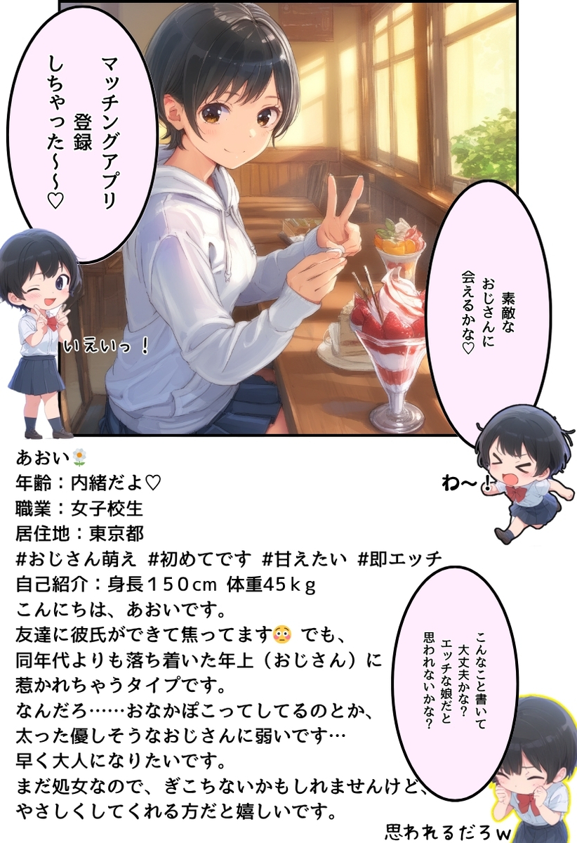 【エロマンガ】おじさんとの出会いを求めてマッチングアプリする女の子がそこで出会ったおじさんと初体験を…