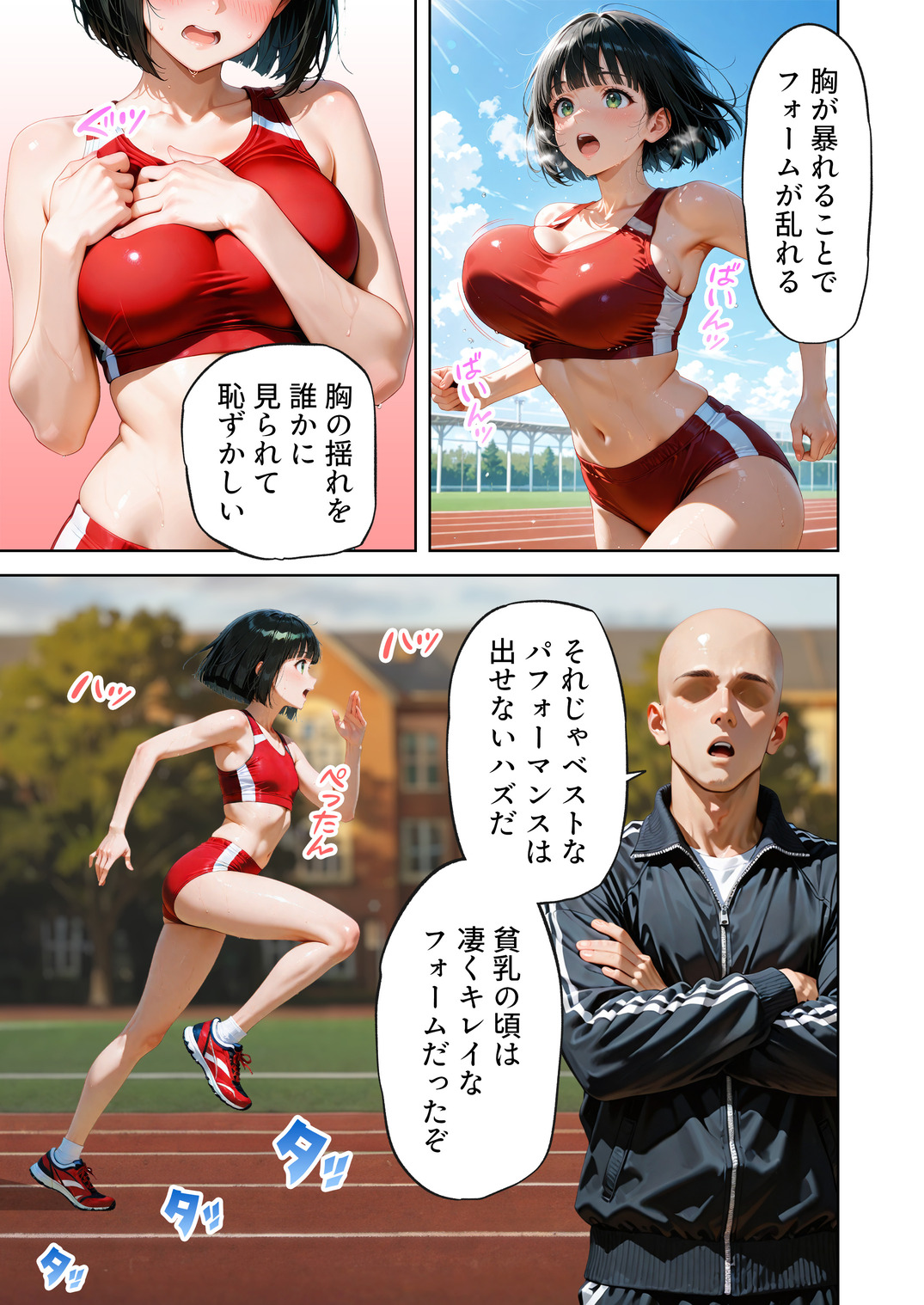 【エロマンガ】大きなおっぱいが原因で足が遅くなってしまった女の子に対する秘密の特訓がエロ過ぎるwww
