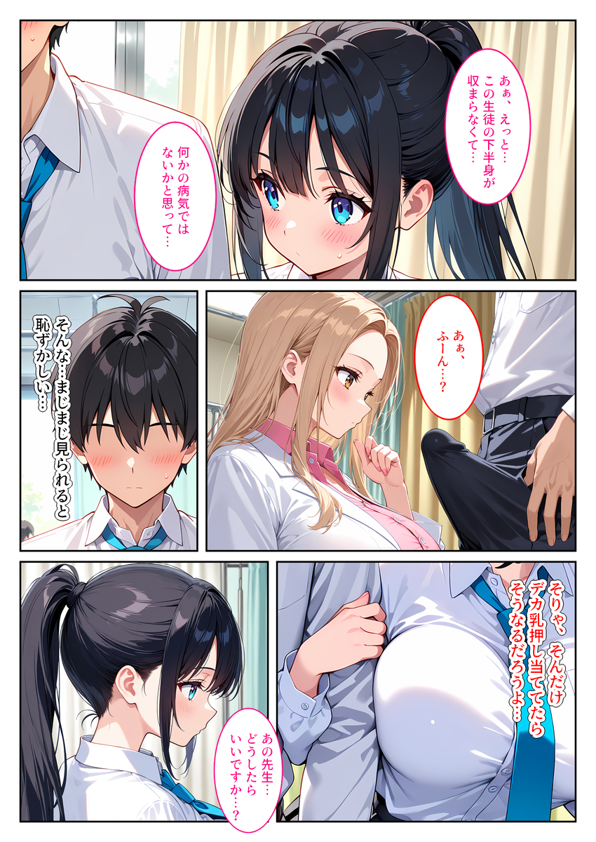 【えろまんが】爆乳の風紀委員長にギャル風の保健室の先生の指導で射精管理される毎日が最高すぎるwww