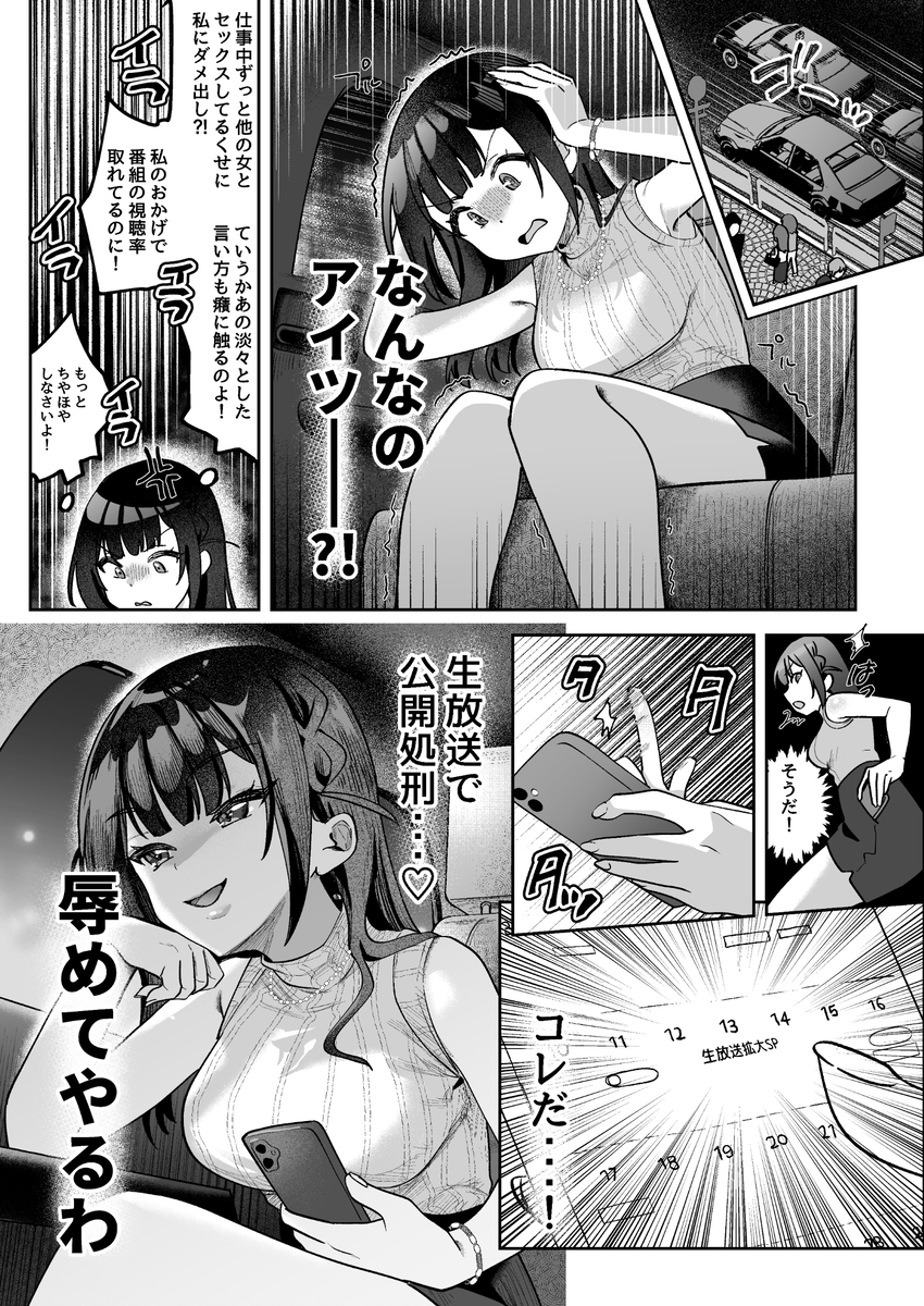 【エロ漫画】生意気なアナウンサーは羞恥プレイでわからせるしかない