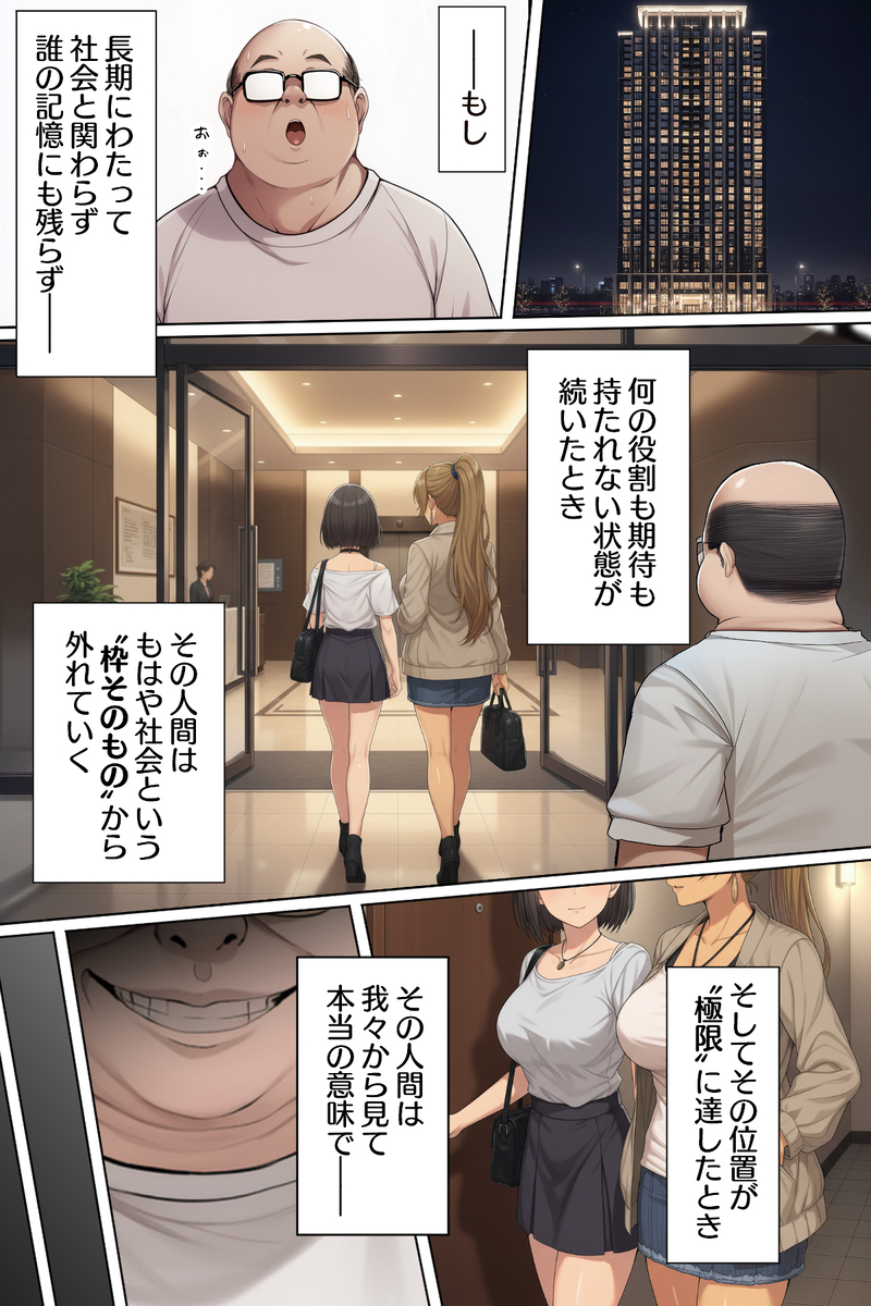 【えろまんが】社会の認知から外れた存在となった中年男に抱かれまくる女の子達の運命が…