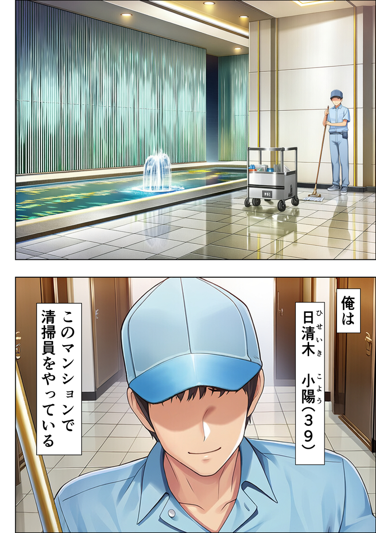 【エロ漫画】ワイ…マンション清掃員…上層階のハイスペ人妻とラッキースケベな関係に…