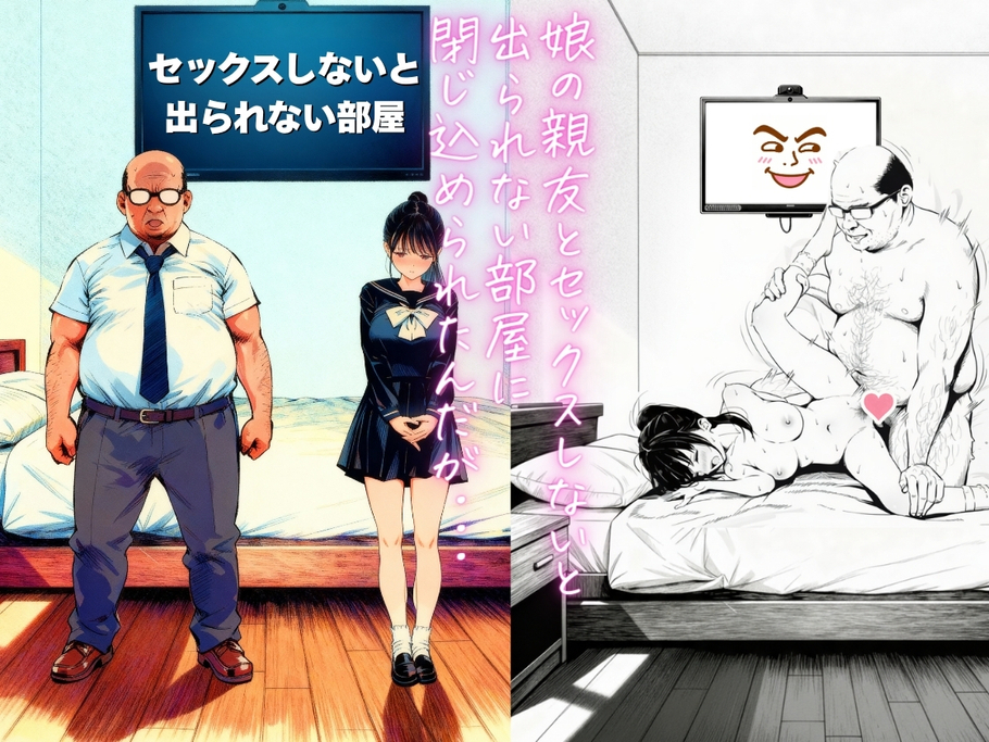 【エロ漫画】娘の親友ととんでもない部屋にとじこめられたおっさん…これはもうエッチするしかないよな…