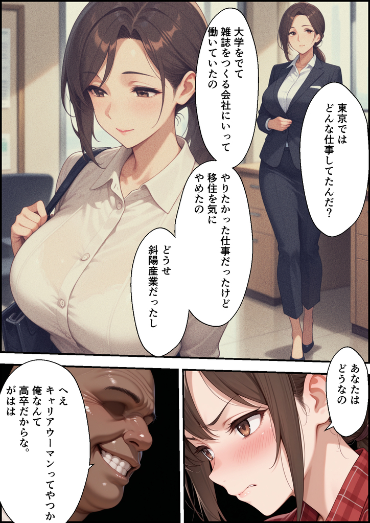 【エロ漫画】夫を支えるために一緒に移住した田舎街で権力者に狙われた人妻の運命が…