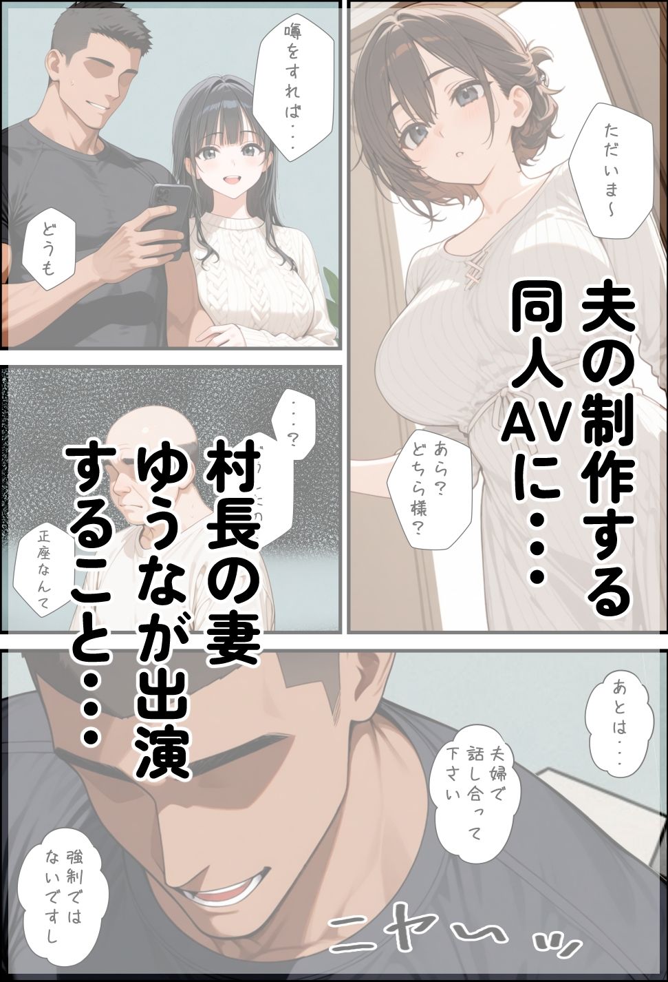 【エロ漫画】夫のため村のために仕方なくエッチな動画の出演を決めた奥様の運命が…