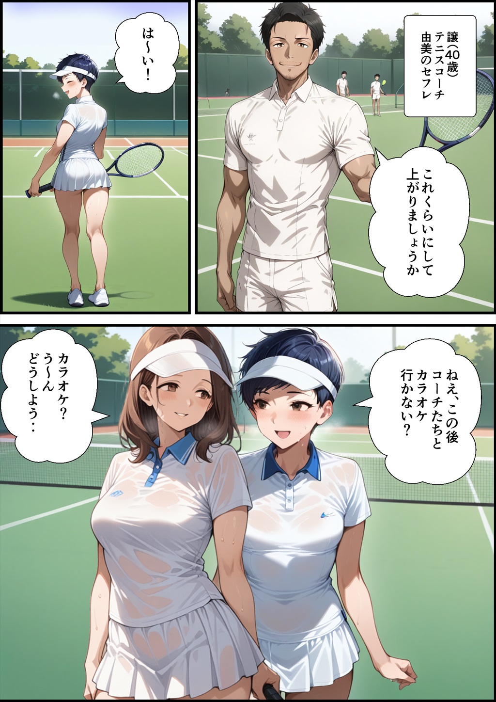 【エロ漫画】夫や息子を愛しながらもイケメンテニスコーチとの不倫セックスを楽しむ人妻さんがエロ過ぎる！