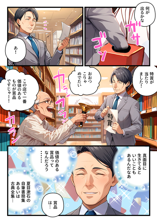 【えろまんが】古本屋のくじびきで当選したのは、巨乳の看板娘！？こんな女の子いちゃラブ生中出しえっちのチャンスが到来！