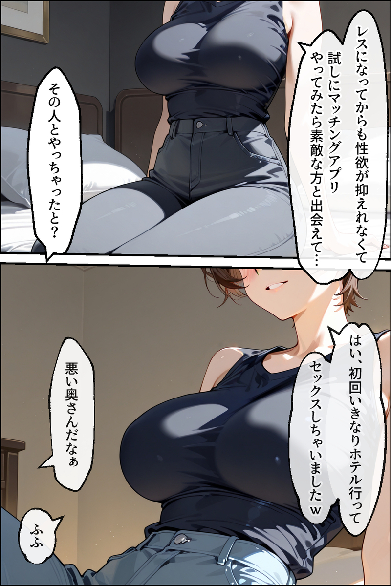 【エロマンガ】妻が出演する同人AVを見てフル勃起してる旦那…