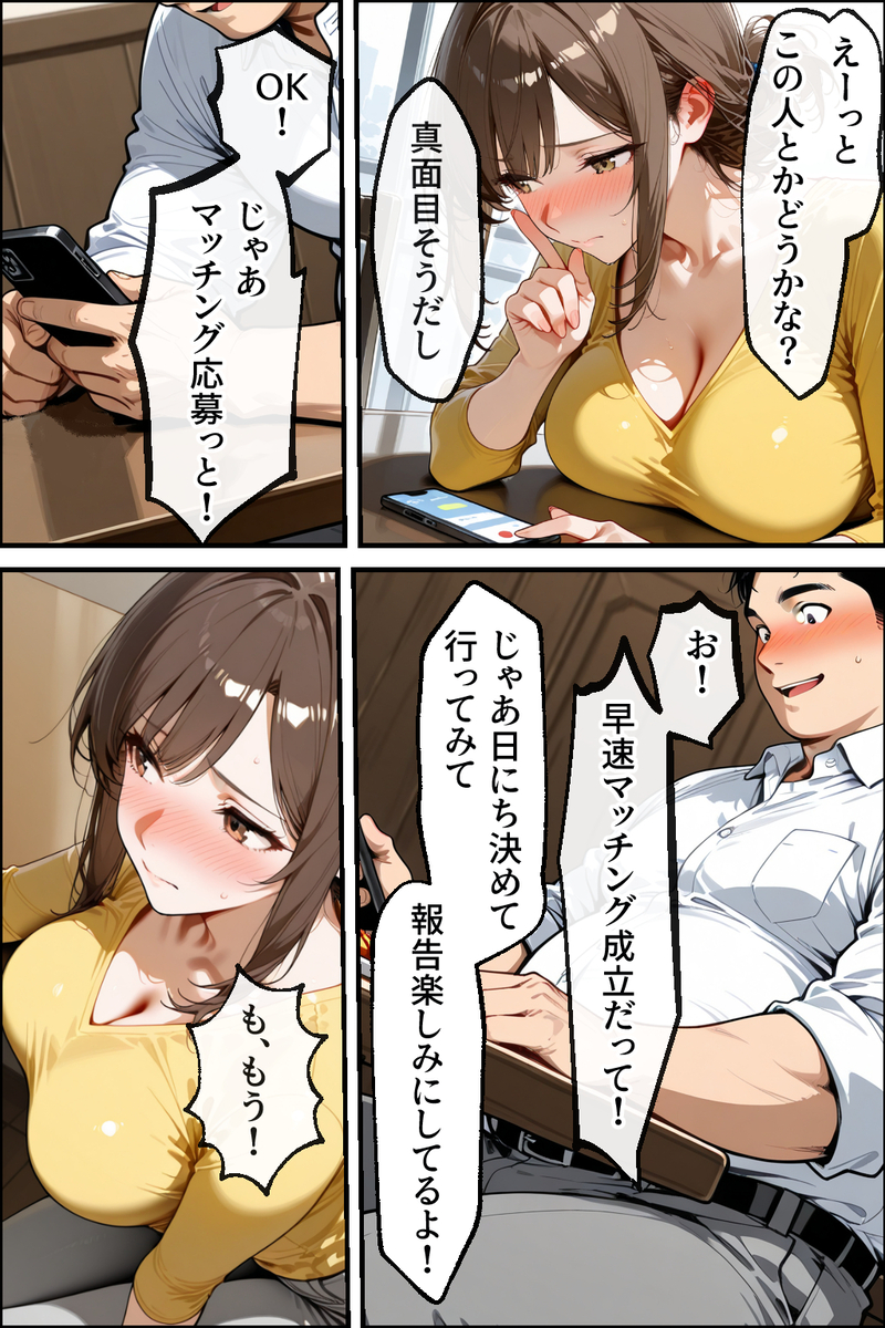 【エロ漫画】寝取らせ相手を選ぶマッチングアプリに沼る人妻さんがシコリティー
